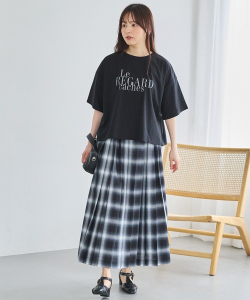 LAVEANGE(ラビアンジェ)の「タータンチェックプリーツスカート|旬のクラシカルスタイル/大人カジュアル/ロング丈/Aライン/ウエストゴム/体型カバー(スカート・レディース・ブラック/ブラウン・4L/M/3L/LL/5L)」の10枚目の写真