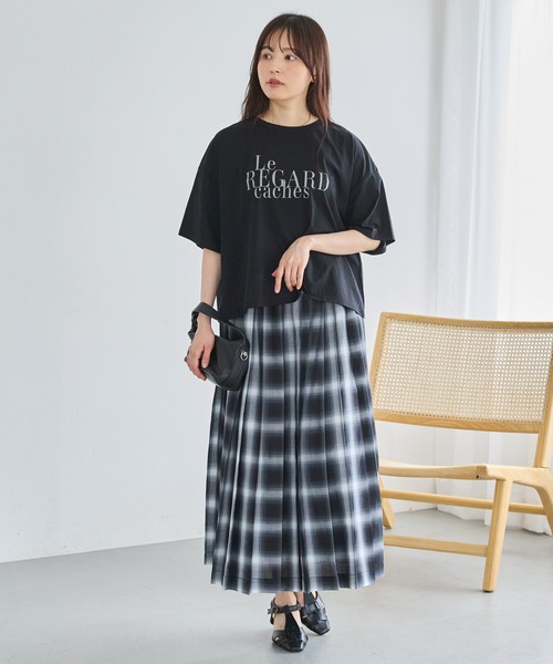 LAVEANGE(ラビアンジェ)の「タータンチェックプリーツスカート|旬のクラシカルスタイル/大人カジュアル/ロング丈/Aライン/ウエストゴム/体型カバー(スカート・レディース・ブラック/ブラウン・4L/M/3L/LL/5L)」の12枚目の写真