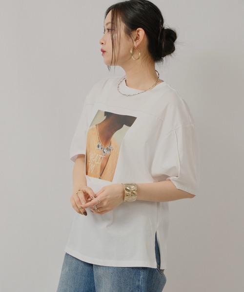 palm RICHE(ポームリシュ)の「ビジュー付プリントメローT(Tシャツ/カットソー・レディース・ホワイト/パープル系その他/ブラック・M)」の9枚目の写真