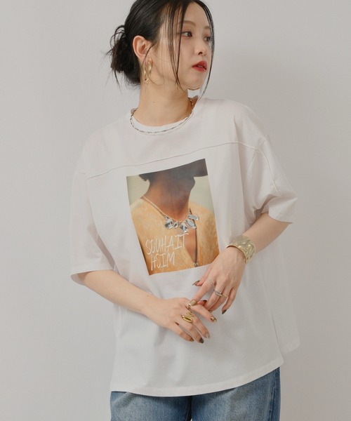 palm RICHE(ポームリシュ)の「ビジュー付プリントメローT(Tシャツ/カットソー・レディース・ホワイト/パープル系その他/ブラック・M)」の8枚目の写真