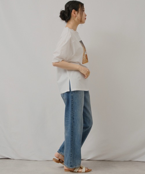 palm RICHE(ポームリシュ)の「ビジュー付プリントメローT(Tシャツ/カットソー・レディース・ホワイト/パープル系その他/ブラック・M)」の4枚目の写真