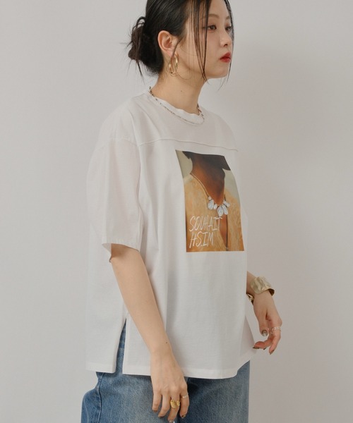 palm RICHE(ポームリシュ)の「ビジュー付プリントメローT(Tシャツ/カットソー・レディース・ホワイト/パープル系その他/ブラック・M)」の7枚目の写真