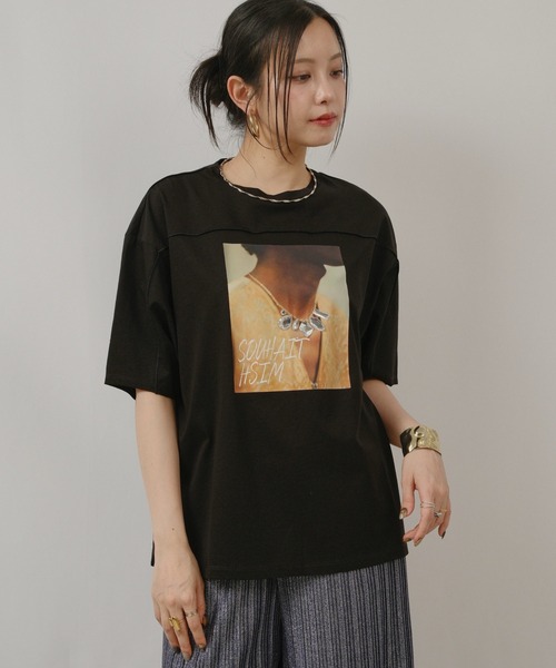 palm RICHE(ポームリシュ)の「ビジュー付プリントメローT(Tシャツ/カットソー・レディース・ホワイト/パープル系その他/ブラック・M)」の19枚目の写真