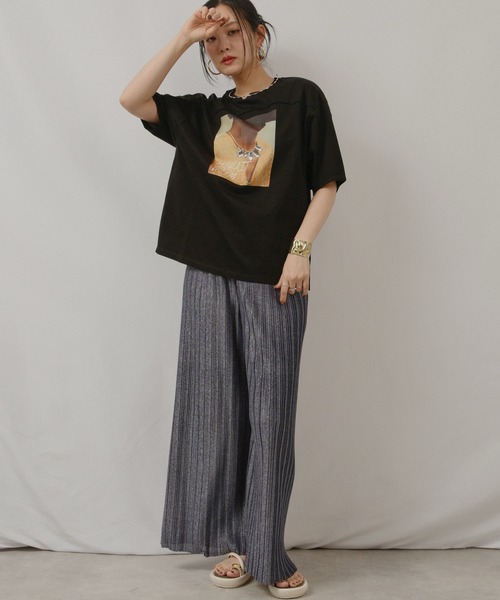 palm RICHE(ポームリシュ)の「ビジュー付プリントメローT(Tシャツ/カットソー・レディース・ホワイト/パープル系その他/ブラック・M)」の15枚目の写真