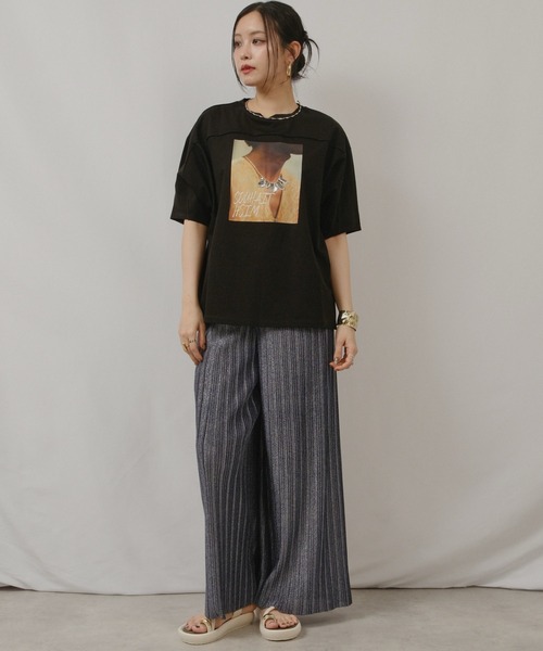 palm RICHE(ポームリシュ)の「ビジュー付プリントメローT(Tシャツ/カットソー・レディース・ホワイト/パープル系その他/ブラック・M)」の20枚目の写真