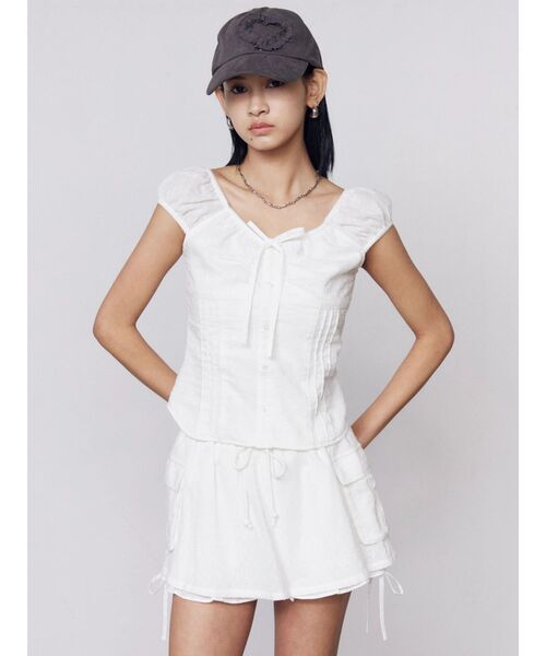 EMODA（エモダ）の「レイヤードフリルスレアスカート（スカート・レディース・ブルー/ブラック/ホワイト・SMALL/MEDIUM）」の4枚目の写真