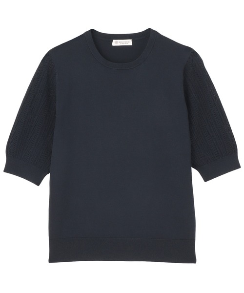 TOKYO SHIRTS（トウキョウシャツ）の「ドライレーヨン 半袖 袖透かしプルオーバー（ニット/セーター・レディース・ネイビー/ブルー・L/M/LL）」の2枚目の写真