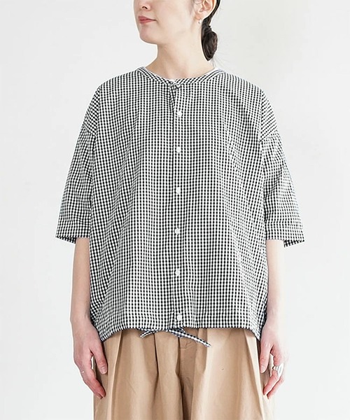 solamonat poche(ソラモナポッシェ)の「ギンガムストライプ5分袖シャツカーデ(シャツ/ブラウス・レディース・チェック/ブラック/ストライプ・2)」の10枚目の写真