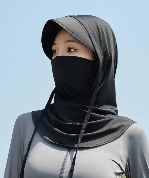 Ritzy(リッツィー)の「日焼け対策 サンバイザー付き 一体型フェイス ネックガード(サンバイザー・レディース・ブラック/グレー/ライトグレー・FREE)」の2枚目の写真