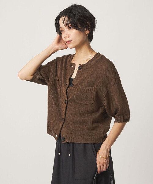 green label relaxing(グリーンレーベルリラクシング)の「ハーフスリーブ ニット カーディガン(カーディガン/ボレロ・レディース・ブラウン/ブラック・FREE)」の4枚目の写真