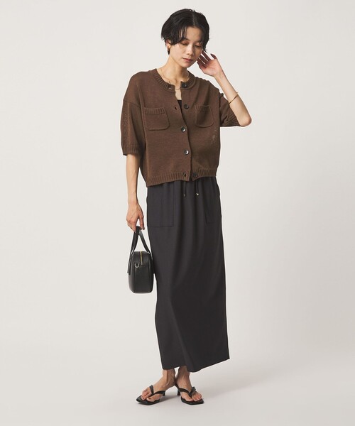 green label relaxing(グリーンレーベルリラクシング)の「ハーフスリーブ ニット カーディガン(カーディガン/ボレロ・レディース・ブラウン/ブラック・FREE)」の5枚目の写真