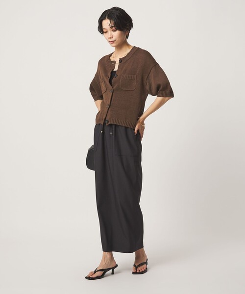 green label relaxing(グリーンレーベルリラクシング)の「ハーフスリーブ ニット カーディガン(カーディガン/ボレロ・レディース・ブラウン/ブラック・FREE)」の6枚目の写真