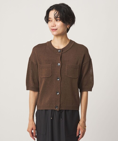 green label relaxing(グリーンレーベルリラクシング)の「ハーフスリーブ ニット カーディガン(カーディガン/ボレロ・レディース・ブラウン/ブラック・FREE)」の10枚目の写真
