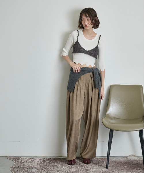 THE YOn(ザヨン)の「スカラップヘムクロップドリブニットトップス(ニット/セーター・レディース・ブラック/ラベンダー/ブラウン/アイボリー・FREE)」の18枚目の写真
