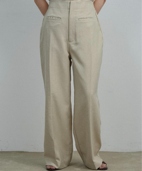 lawgy(ラウジー)の「flap frill straight silhouette pants / フラップフリルストレートシルエットパンツ(その他パンツ・レディース・ベージュ系/ミックスグレー・SMALL/FREE)」の6枚目の写真