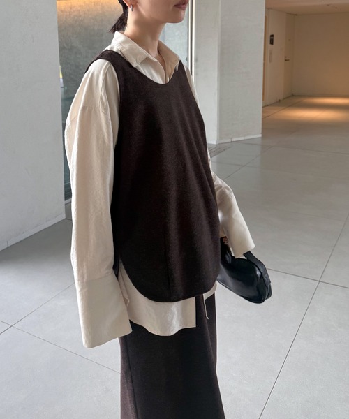 select MOCA by son(セレクトモカバイソン)の「ウールタッチIラインスカート【セットアップ対応】【by SON】(スカート・レディース・チャコールグレー/ブラウン・MEDIUM/LARGE)」の9枚目の写真