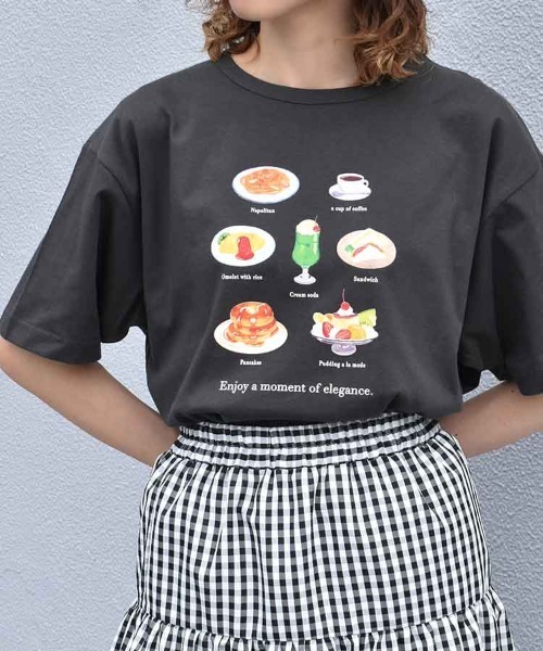 Bleu Bleuet（ブルーブルーエ）の「喫茶メニューロゴTシャツ（Tシャツ/カットソー・レディース・チャコール/ブルー/ホワイト・FREE）」の2枚目の写真
