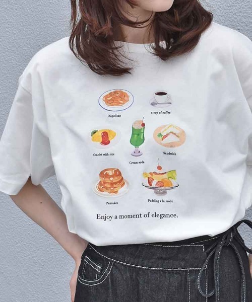 Bleu Bleuet（ブルーブルーエ）の「喫茶メニューロゴTシャツ（Tシャツ/カットソー・レディース・チャコール/ブルー/ホワイト・FREE）」の5枚目の写真