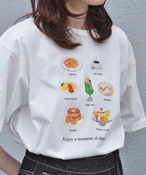 Bleu Bleuet（ブルーブルーエ）の「喫茶メニューロゴTシャツ（Tシャツ/カットソー・レディース・チャコール/ブルー/ホワイト・FREE）」の4枚目の写真