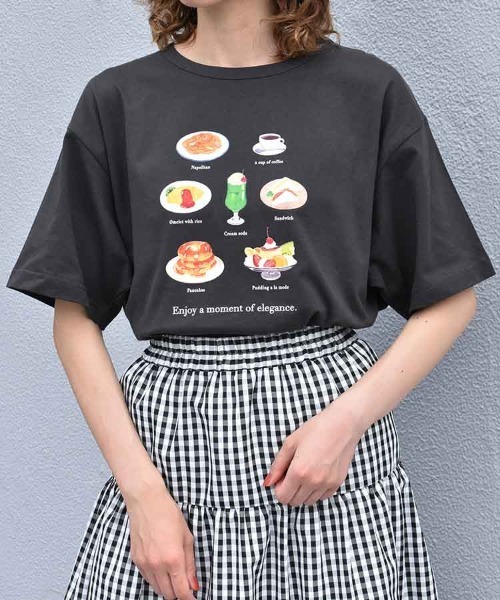 Bleu Bleuet（ブルーブルーエ）の「喫茶メニューロゴTシャツ（Tシャツ/カットソー・レディース・チャコール/ブルー/ホワイト・FREE）」の21枚目の写真