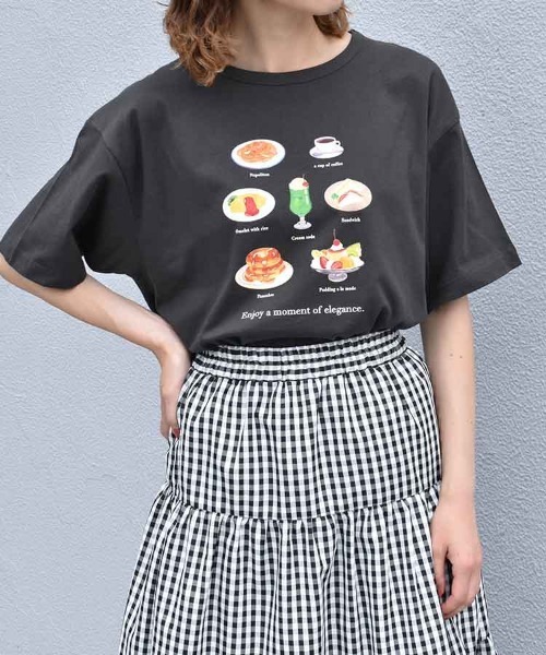 Bleu Bleuet（ブルーブルーエ）の「喫茶メニューロゴTシャツ（Tシャツ/カットソー・レディース・チャコール/ブルー/ホワイト・FREE）」の20枚目の写真