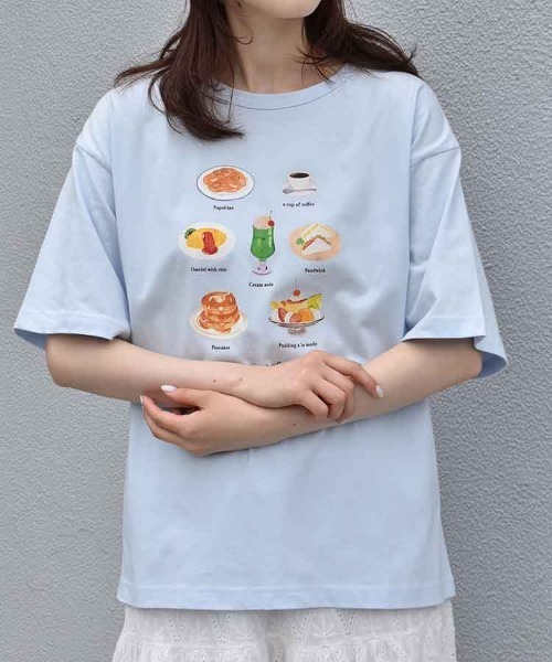 Bleu Bleuet（ブルーブルーエ）の「喫茶メニューロゴTシャツ（Tシャツ/カットソー・レディース・チャコール/ブルー/ホワイト・FREE）」の14枚目の写真