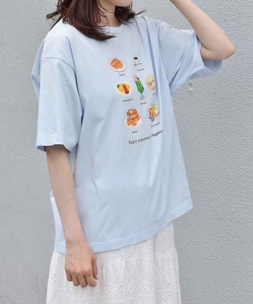 Bleu Bleuet（ブルーブルーエ）の「喫茶メニューロゴTシャツ（Tシャツ/カットソー・レディース・チャコール/ブルー/ホワイト・FREE）」の13枚目の写真
