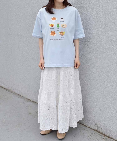 Bleu Bleuet（ブルーブルーエ）の「喫茶メニューロゴTシャツ（Tシャツ/カットソー・レディース・チャコール/ブルー/ホワイト・FREE）」の10枚目の写真