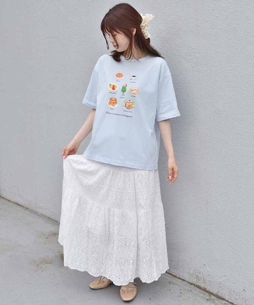 Bleu Bleuet（ブルーブルーエ）の「喫茶メニューロゴTシャツ（Tシャツ/カットソー・レディース・チャコール/ブルー/ホワイト・FREE）」の9枚目の写真