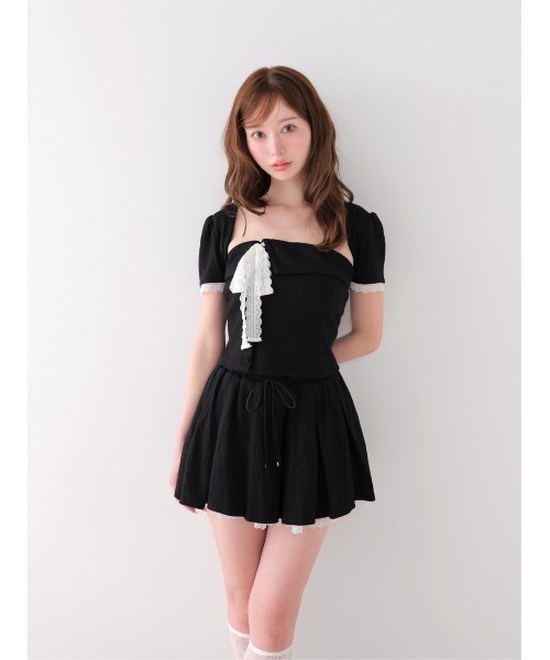 M me eme(エムミーエメ)の「Lace lame rib knit three piece setup(eme11073)(セットアップ・レディース・アイボリー/グレー/ブラック・FREE)」の3枚目の写真