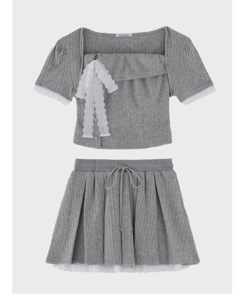 M me eme(エムミーエメ)の「Lace lame rib knit three piece setup(eme11073)(セットアップ・レディース・アイボリー/グレー/ブラック・FREE)」の4枚目の写真