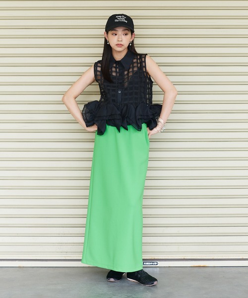 Narcissus(ナルシス)の「【Narcissus】チェックフリルブラウス チェックシャツ シアー ノースリーブ ペプラム(シャツ/ブラウス・レディース・ホワイト/ブラック/ピンク・FREE)」の7枚目の写真