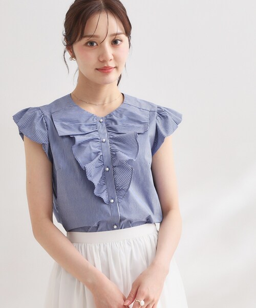 couture brooch（クチュールブローチ）の「リボンフリルストライプシャツ（シャツ/ブラウス・レディース・ブルー系2/ピンク系7/ブルー系7・36/42/38/40）」の14枚目の写真