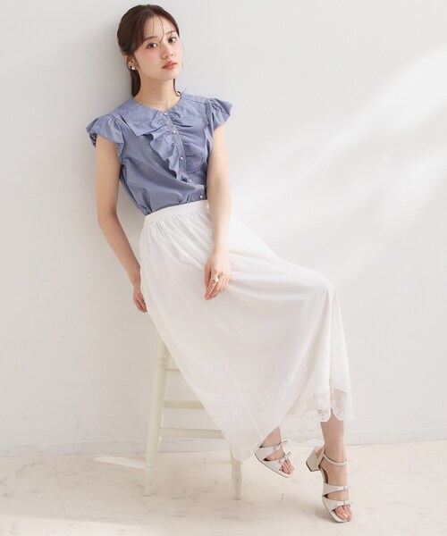 couture brooch（クチュールブローチ）の「リボンフリルストライプシャツ（シャツ/ブラウス・レディース・ブルー系2/ピンク系7/ブルー系7・36/42/38/40）」の9枚目の写真