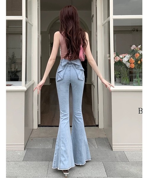 inst.ALL(インストール)の「バックリボンフレアデニムパンツ(デニムパンツ・レディース・サックスブルー・L/M/S)」の10枚目の写真