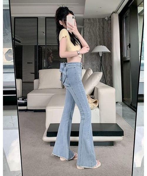 inst.ALL(インストール)の「バックリボンフレアデニムパンツ(デニムパンツ・レディース・サックスブルー・L/M/S)」の7枚目の写真