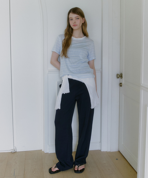 MICANE(ミケーネ)の「リススストライプステッチコントラストTシャツ(Tシャツ/カットソー・レディース・スカイブルー/オリーブ/ピンク・1/2/4/3)」の10枚目の写真
