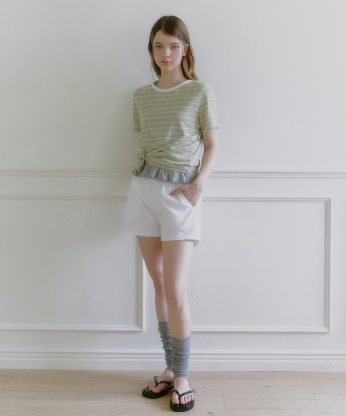 MICANE(ミケーネ)の「リススストライプステッチコントラストTシャツ(Tシャツ/カットソー・レディース・スカイブルー/オリーブ/ピンク・1/2/4/3)」の14枚目の写真