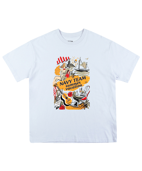 NAVYTEAM(ネイビーチーム)の「サマーバケーション 半袖Tシャツ(4色)(Tシャツ/カットソー・レディース・ホワイト/ライトグレー/ネイビー/ブラック・SMALL/MEDIUM/LARGE/X-LARGE)」の1枚目の写真
