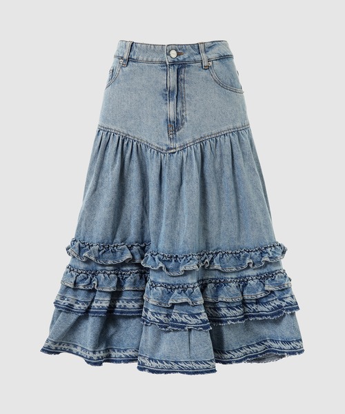 Lightweight Denim Frill Midi skirt（デニムスカート）｜GANNI