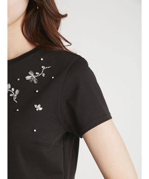CELFORD（セルフォード）の「【洗える】フラワービジューTシャツ（Tシャツ/カットソー・レディース・オフホワイト/ブラック・F）」の8枚目の写真
