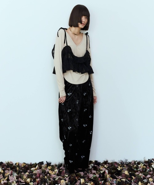flaeu（フラユ）の「2WAY Lace Frill Bustier（キャミソール・レディース・ブラック/ホワイト・FREE）」の10枚目の写真