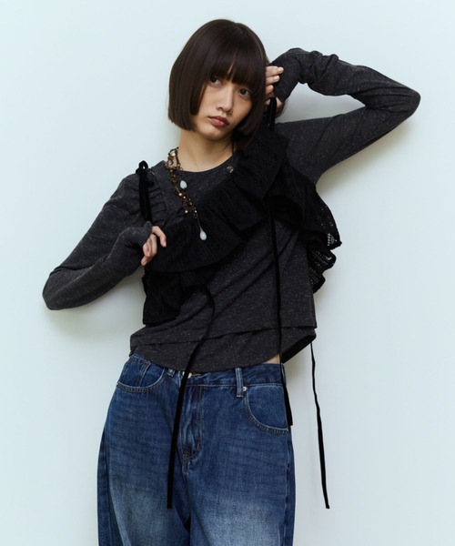 flaeu（フラユ）の「2WAY Lace Frill Bustier（キャミソール・レディース・ブラック/ホワイト・FREE）」の13枚目の写真
