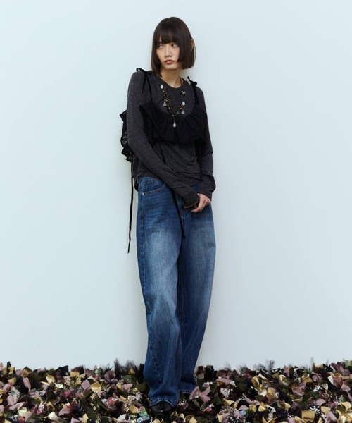 flaeu（フラユ）の「2WAY Lace Frill Bustier（キャミソール・レディース・ブラック/ホワイト・FREE）」の14枚目の写真