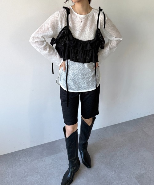 flaeu（フラユ）の「2WAY Lace Frill Bustier（キャミソール・レディース・ブラック/ホワイト・FREE）」の17枚目の写真
