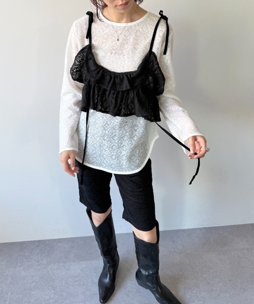 flaeu（フラユ）の「2WAY Lace Frill Bustier（キャミソール・レディース・ブラック/ホワイト・FREE）」の18枚目の写真