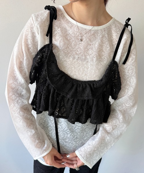 flaeu（フラユ）の「2WAY Lace Frill Bustier（キャミソール・レディース・ブラック/ホワイト・FREE）」の19枚目の写真