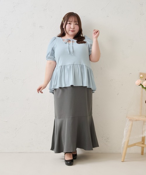 Louiosy(ルオシー)の「【Louiosy】【大きいサイズ】ラメドットテレコリブペプラムトップス(Tシャツ/カットソー・レディース・チャコールグレー/オフホワイト/ブルー・4L/3L/LL)」の14枚目の写真