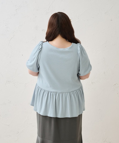 Louiosy(ルオシー)の「【Louiosy】【大きいサイズ】ラメドットテレコリブペプラムトップス(Tシャツ/カットソー・レディース・チャコールグレー/オフホワイト/ブルー・4L/3L/LL)」の13枚目の写真