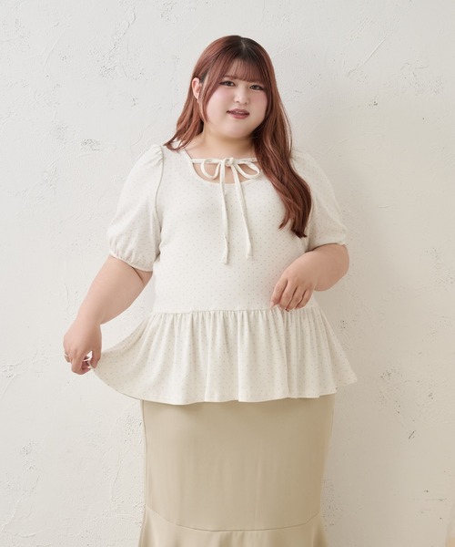Louiosy(ルオシー)の「【Louiosy】【大きいサイズ】ラメドットテレコリブペプラムトップス(Tシャツ/カットソー・レディース・チャコールグレー/オフホワイト/ブルー・4L/3L/LL)」の22枚目の写真